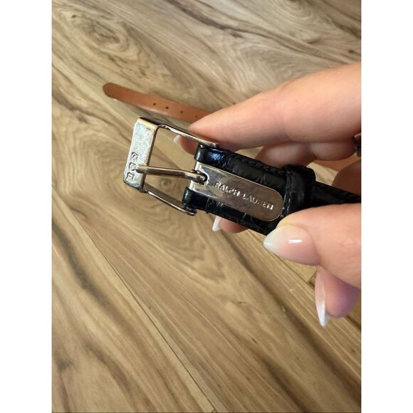 Ralph Lauren Women’s Crocodile Leather Black Belt Size M - Picture 3 of 8